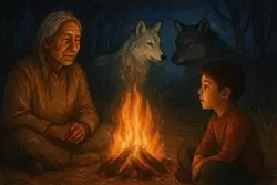 Cherokee Großvater mit Enkel am Lagerfeuer - Kurzgeschichte zum Vorlesen